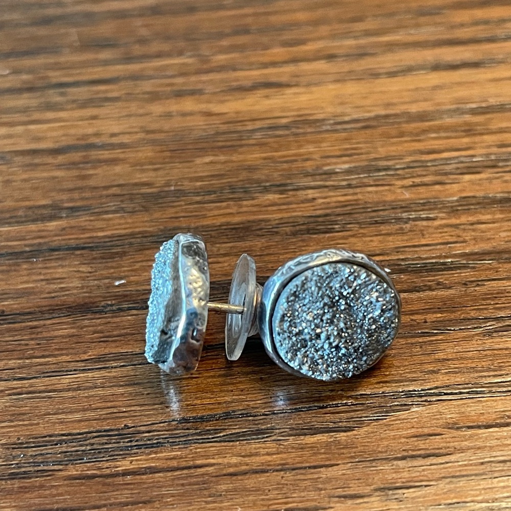 Silver Druzy Stud Earrings